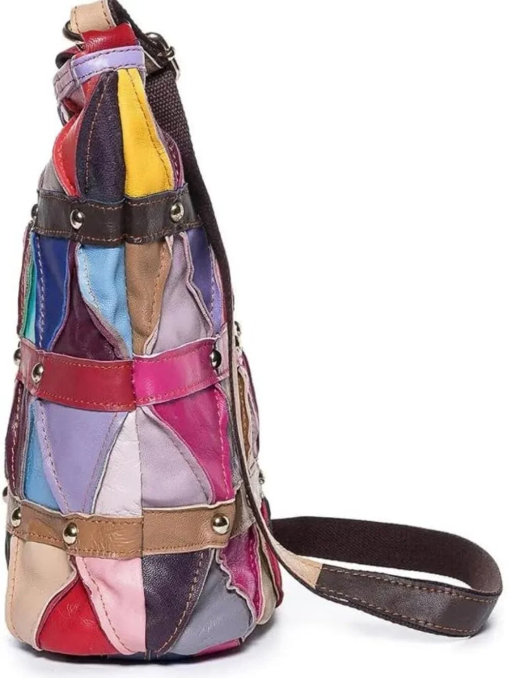 Colorful Soft Leather Crossbody Purse | Multicolor Spliced Shoulder Bag, Satchel